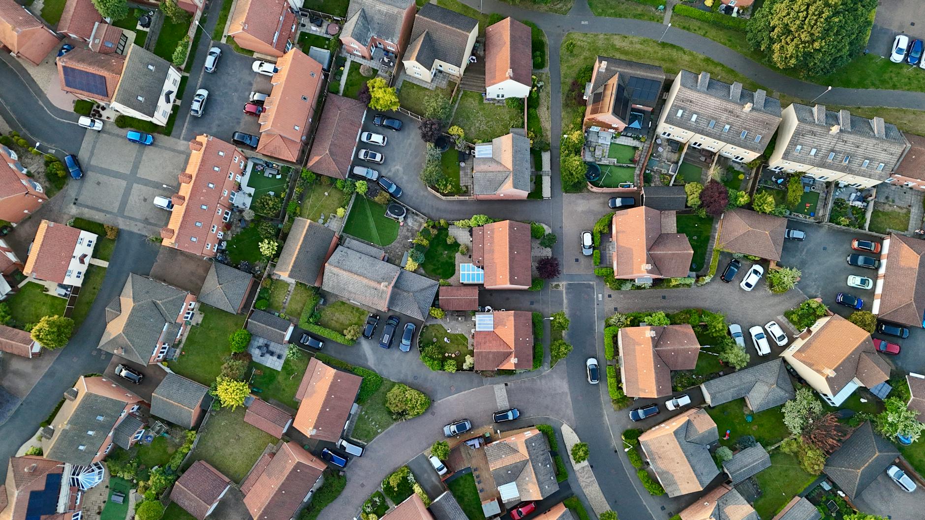UK housing market resilience - Aerial view of residential properties