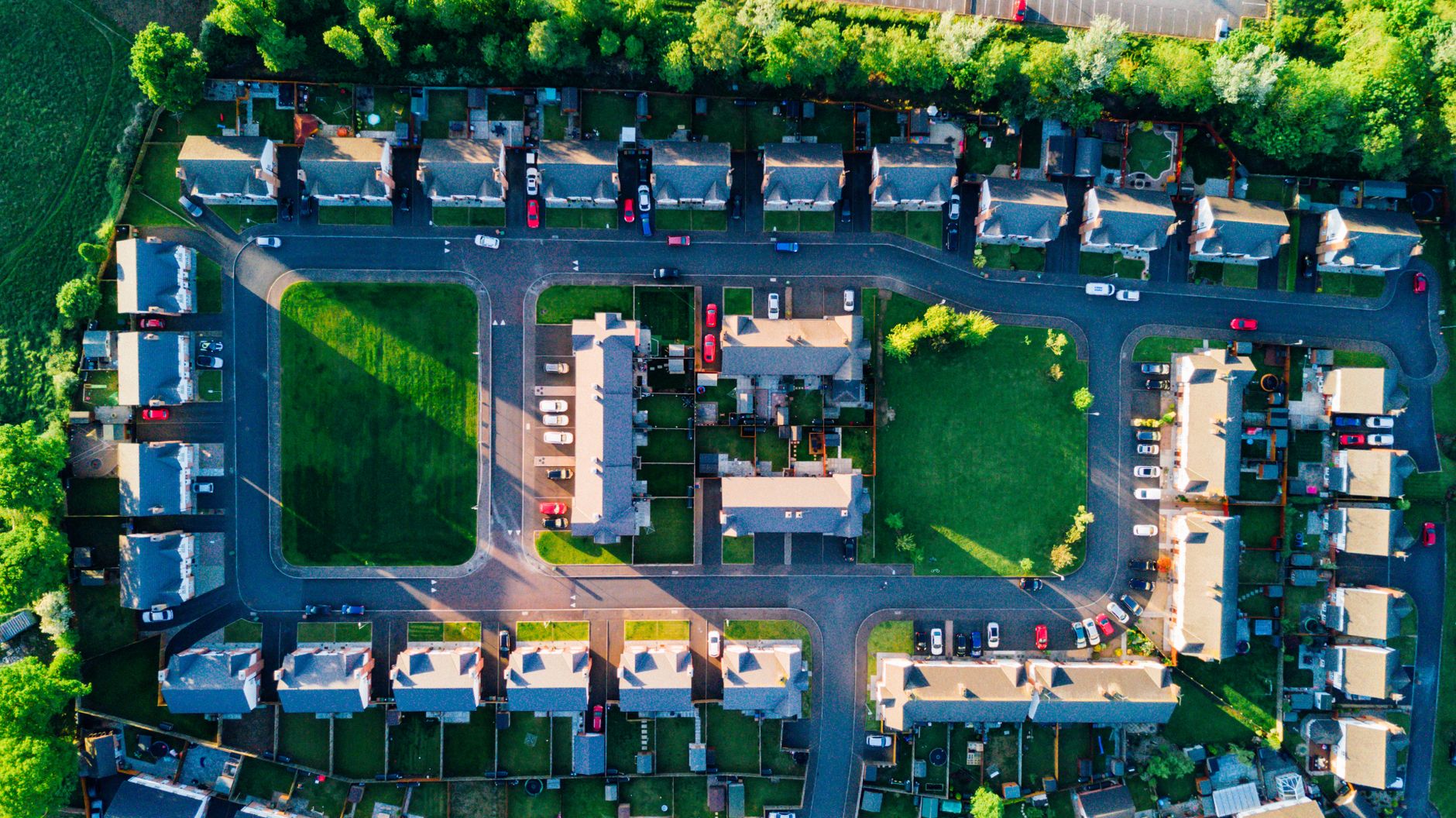 Modern social housing development in Northern Ireland with green spaces