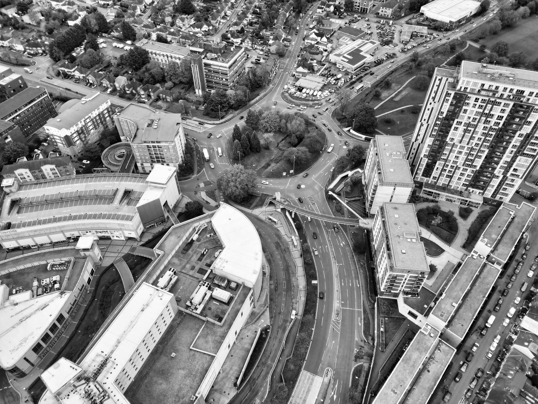 Reigate town centre with residential properties