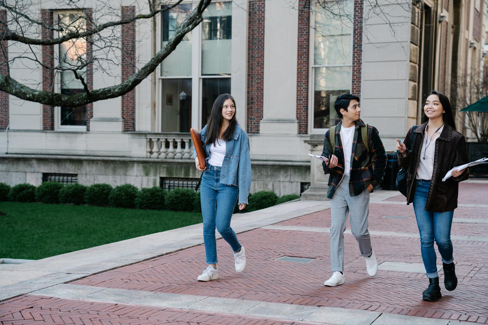 University campus with students walking