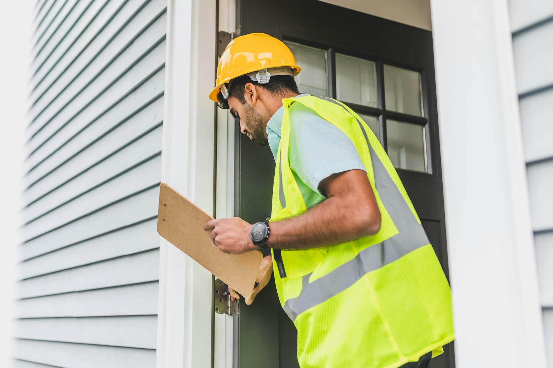 Housing officer conducting tenant safety assessment