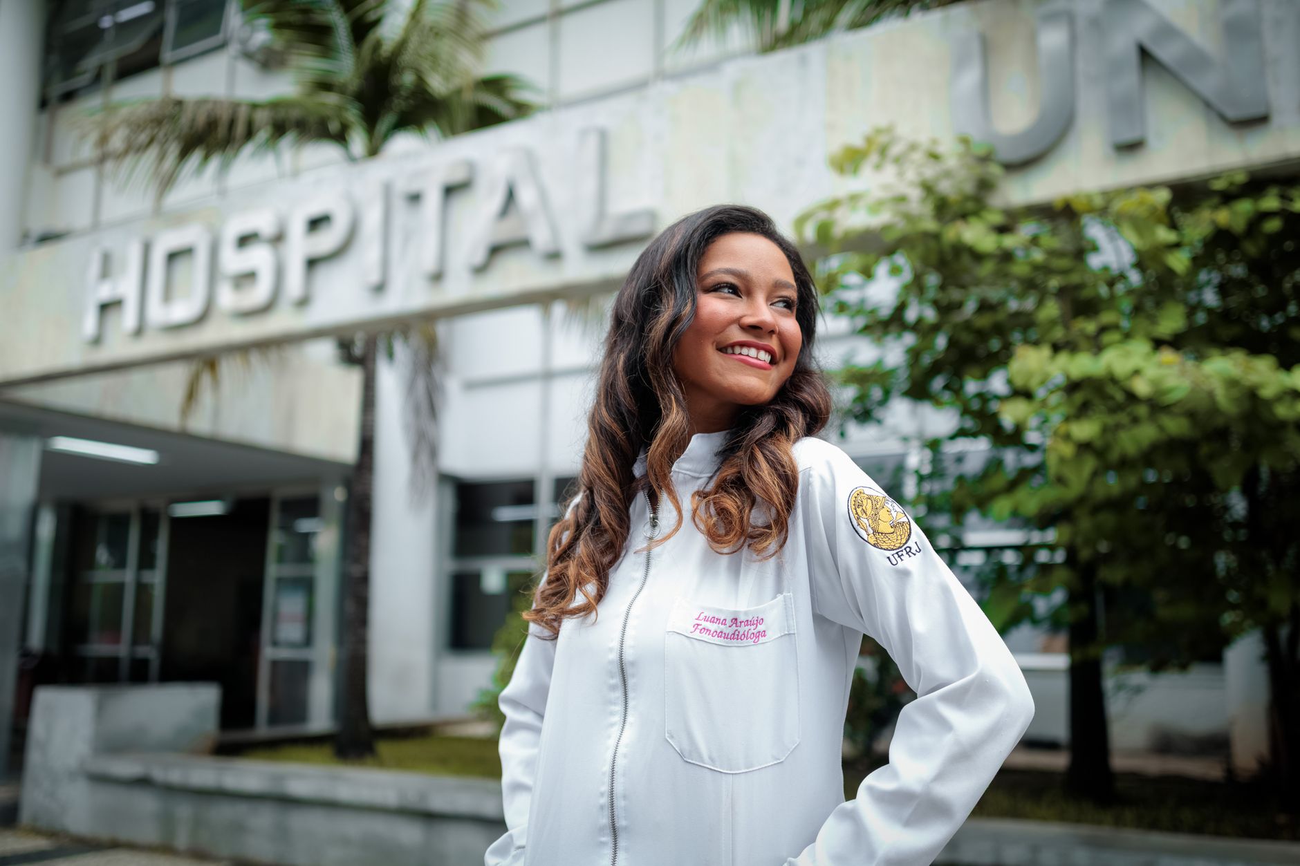 Healthcare workers outside a hospital