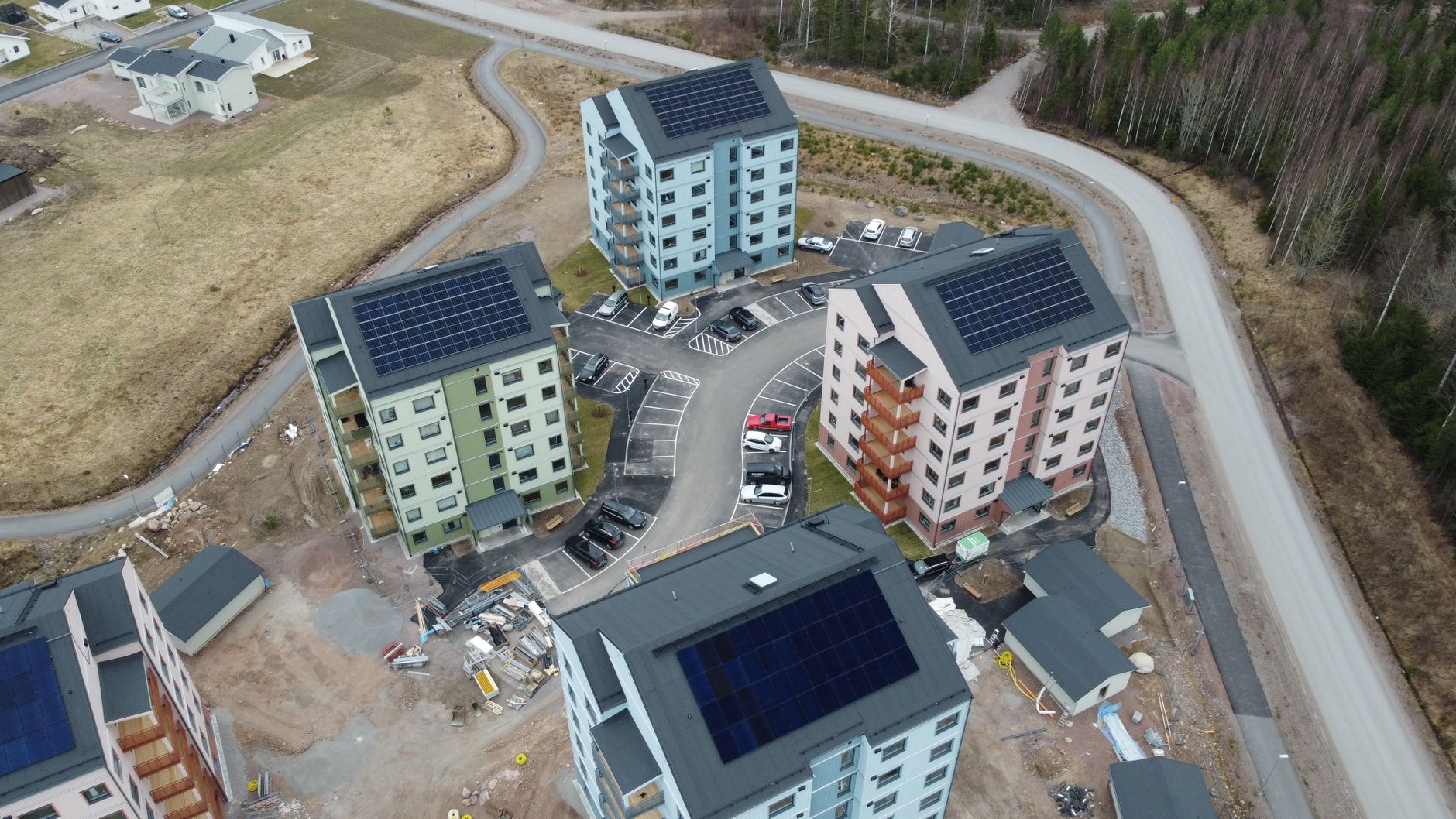 Social housing development with solar panels