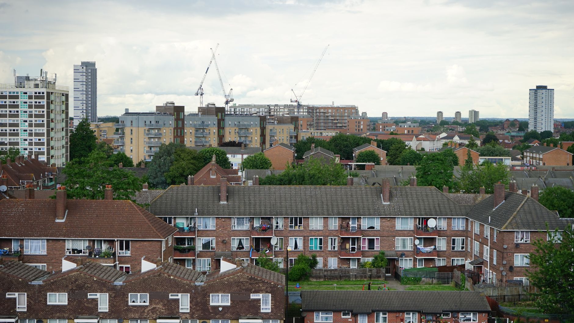 London skyline with social housing