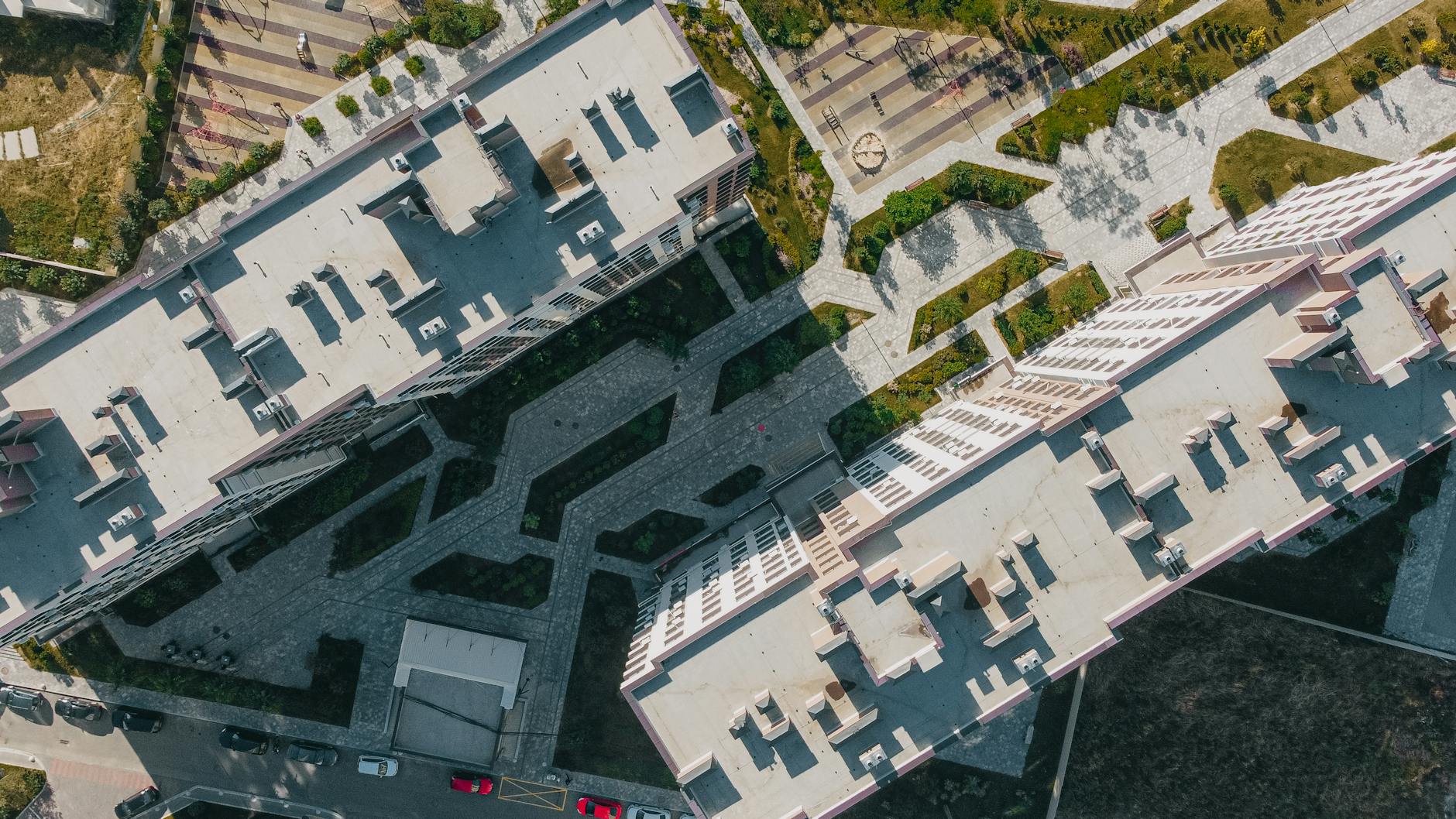 Social housing development with modern flats and green spaces