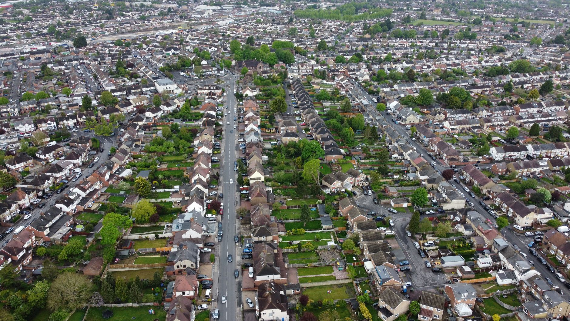 Aerial view of UK housing estate showing density of properties
