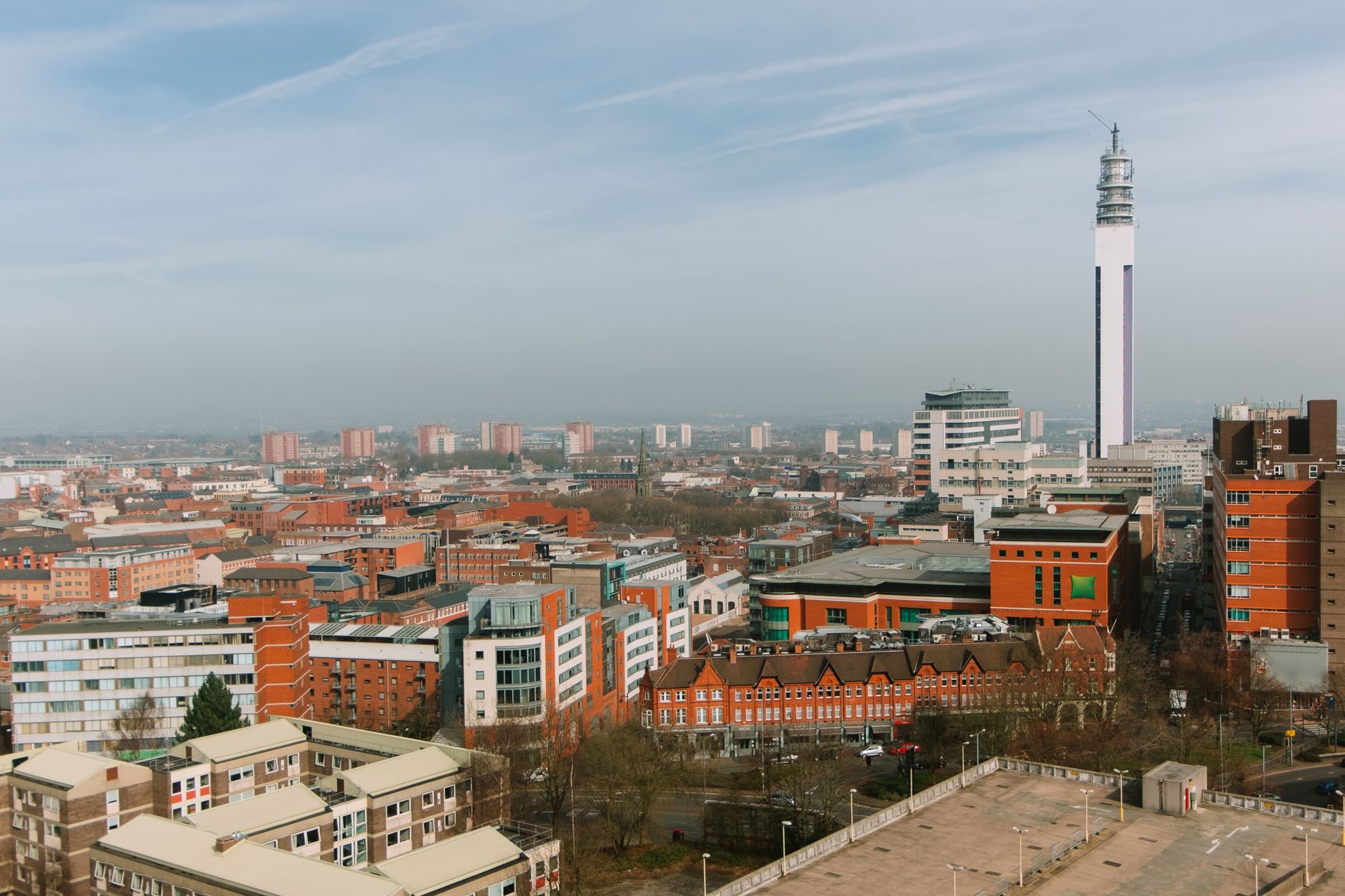 Birmingham city skyline with focus on residential areas