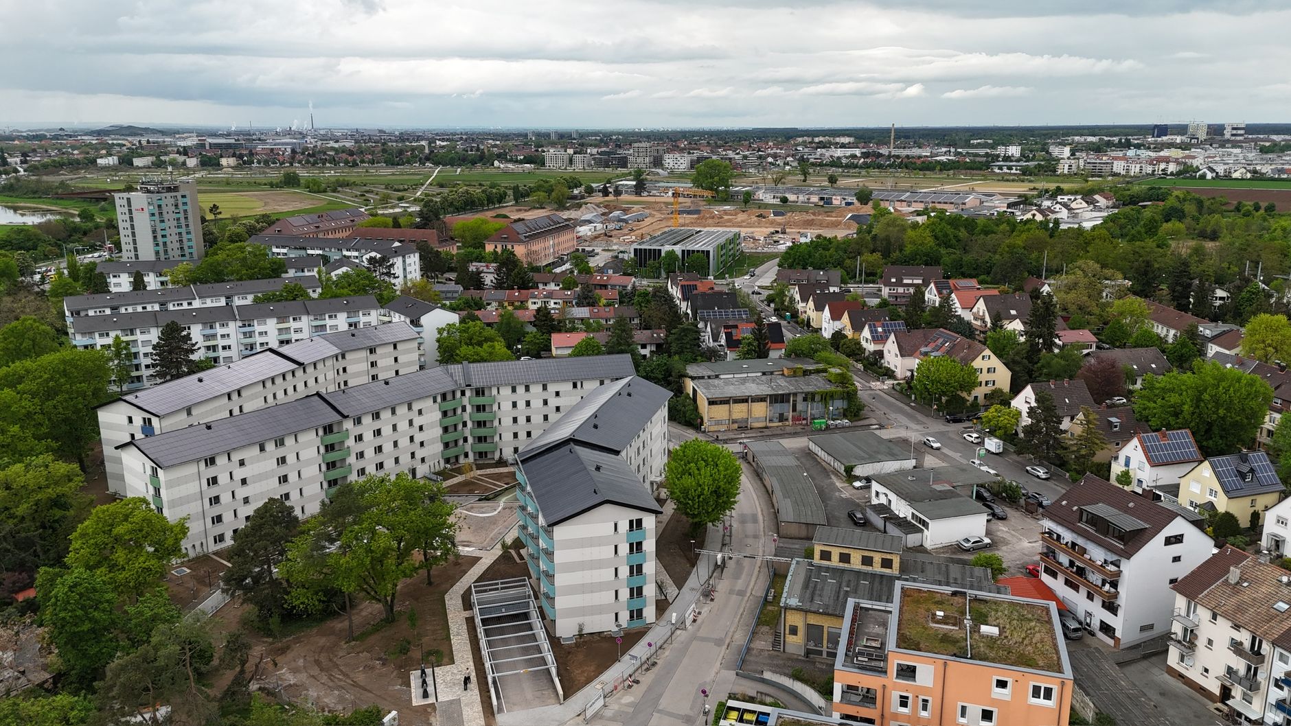 Modern social housing development with solar panels
