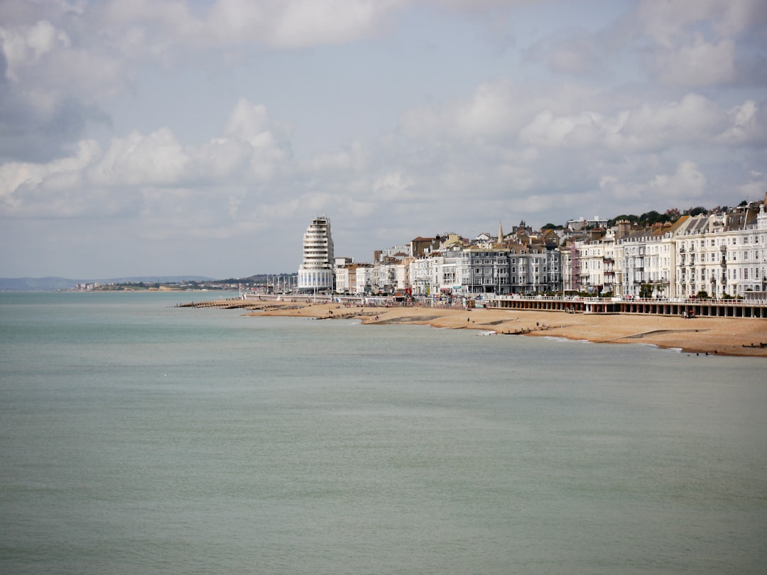 Hastings seafront with social housing in background