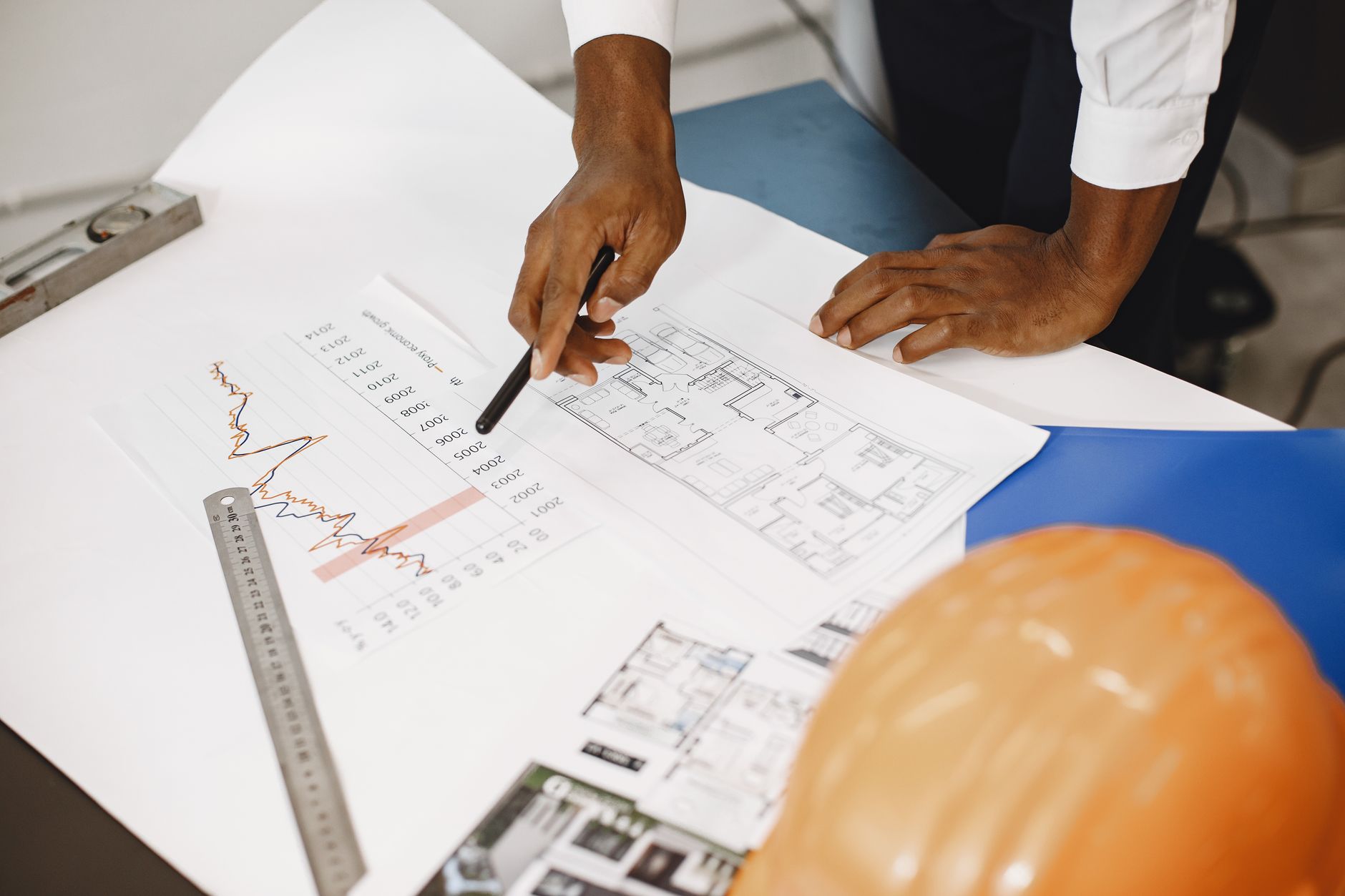 Architect reviewing planning documents