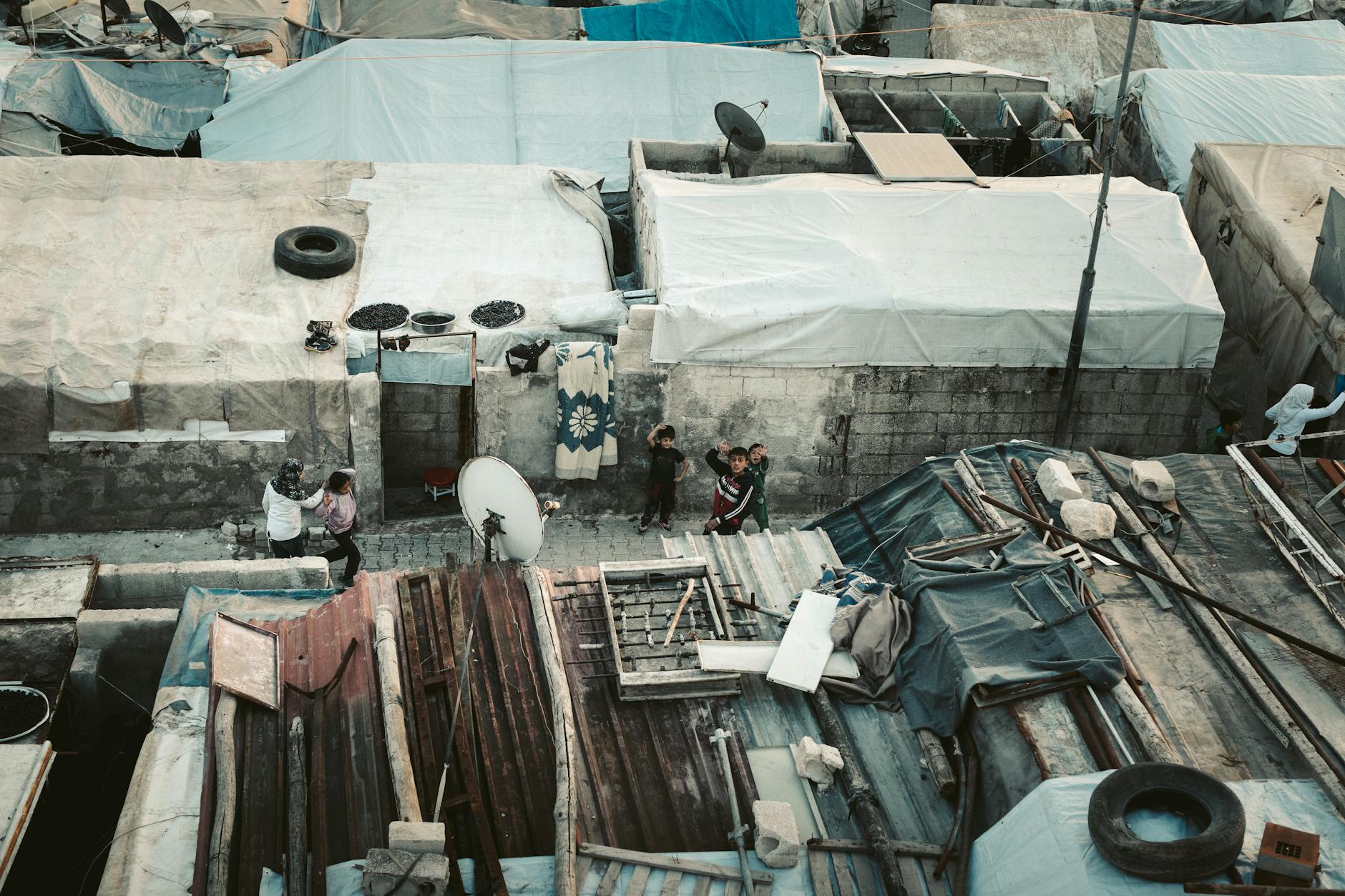 Asylum seeker accommodation - A row of temporary housing units