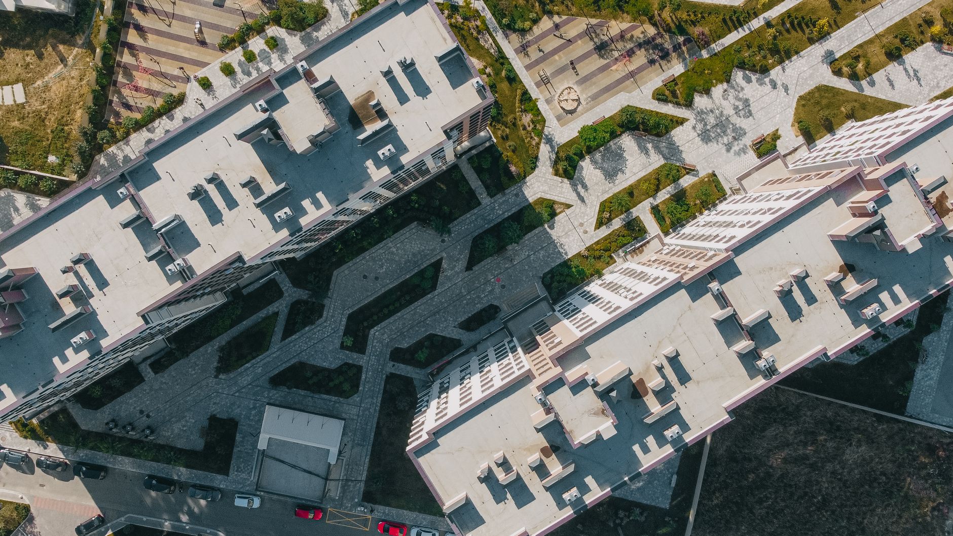 Social housing development with modern flats and green spaces
