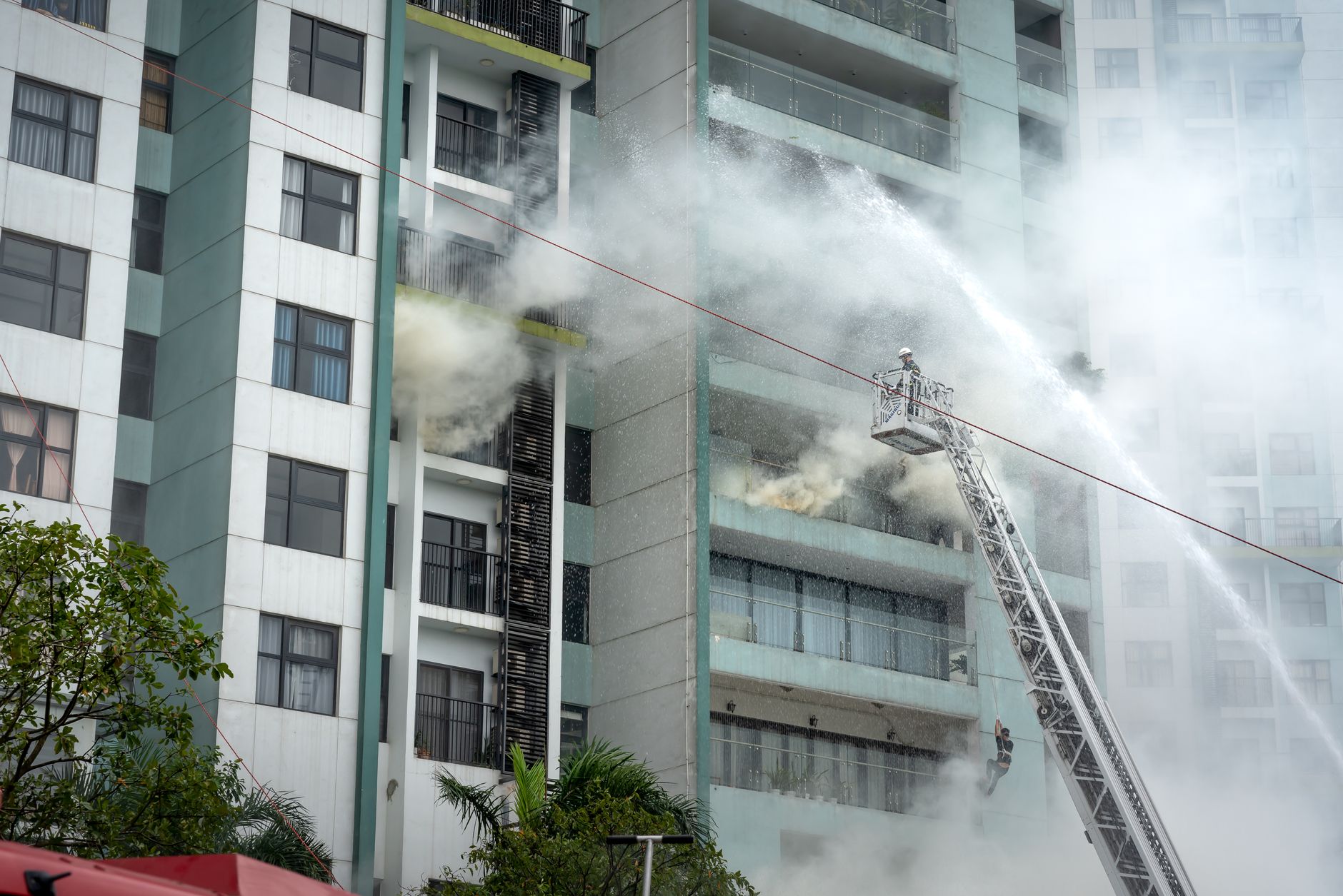 High-rise residential building with cladding - showing potential fire safety risks