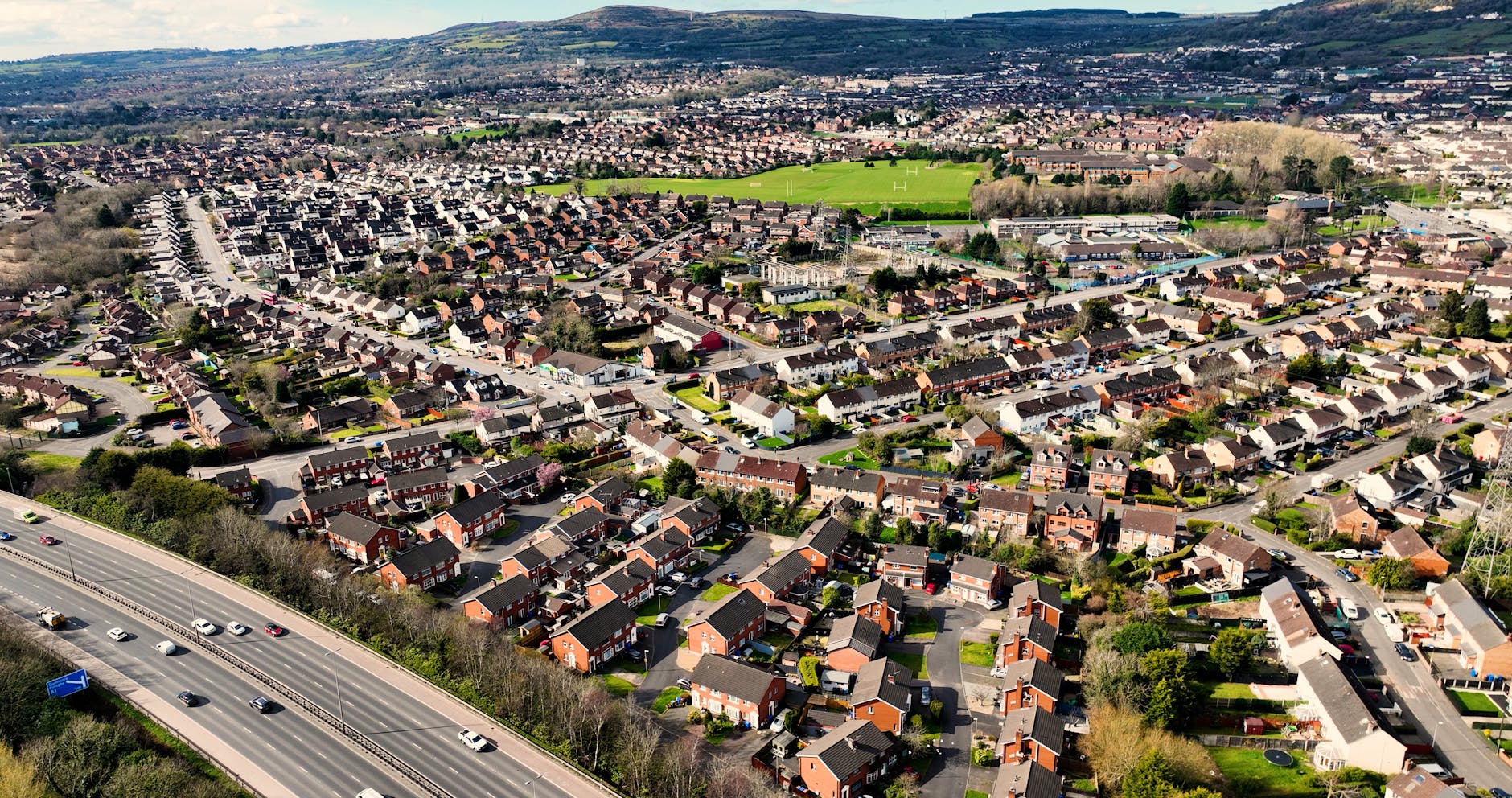 Warrington town centre skyline with residential housing