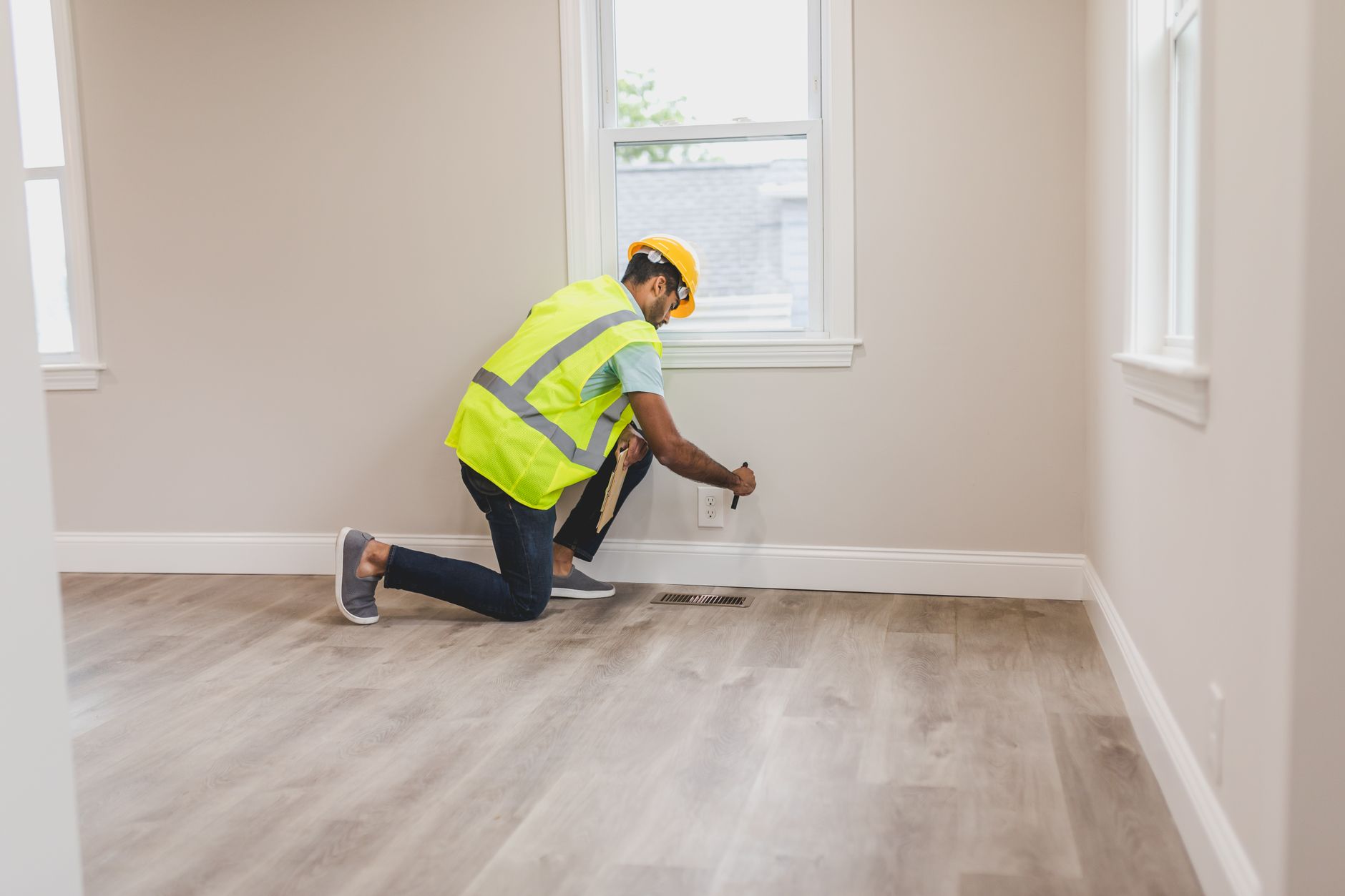 Social housing inspector checking property condition