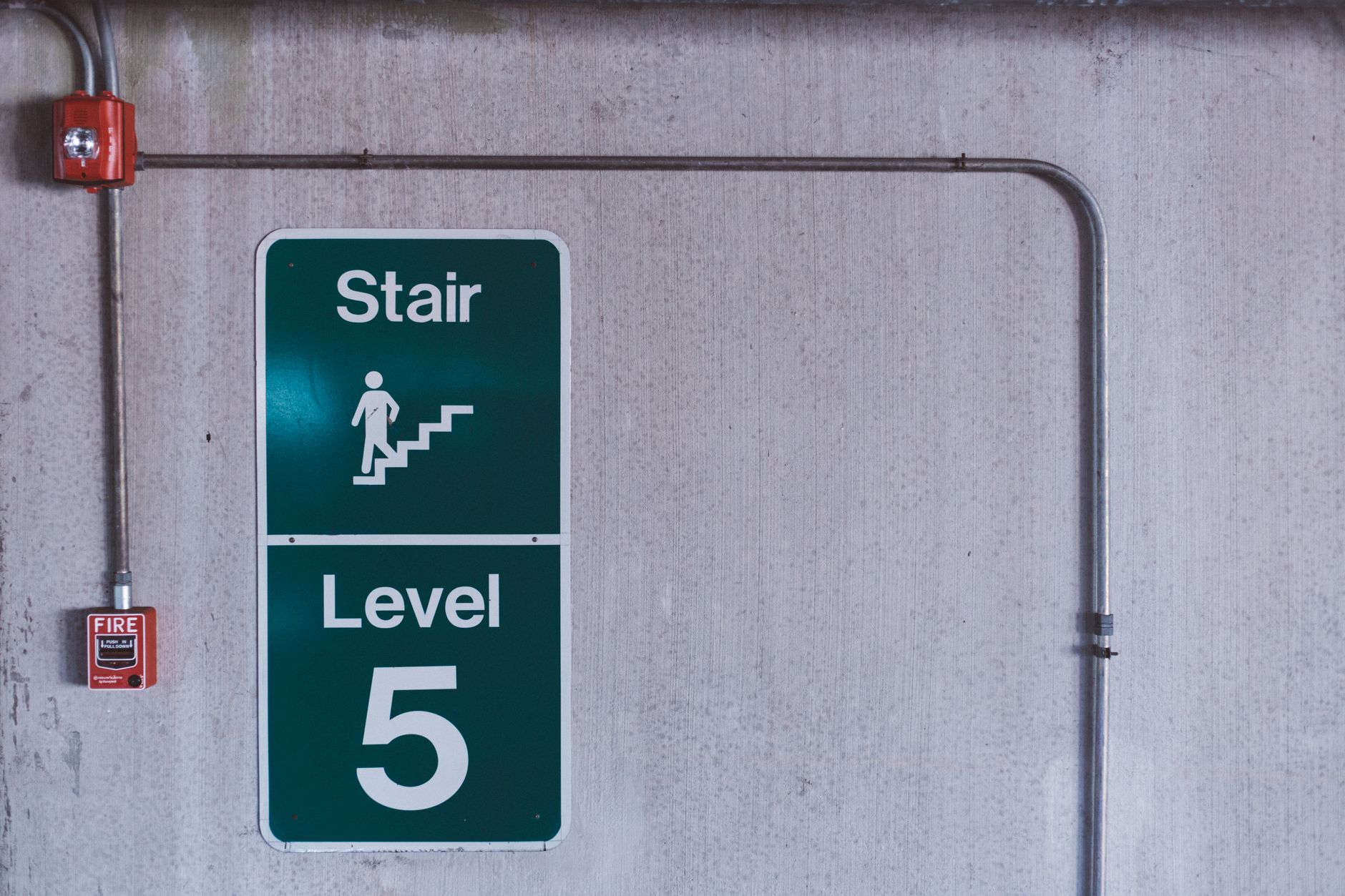 High-rise residential building with fire safety signage