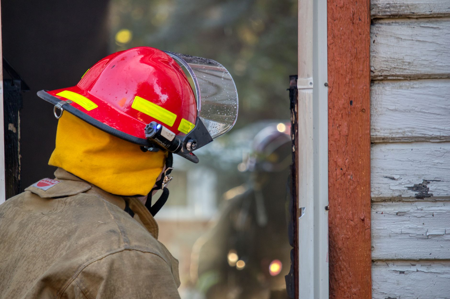 Fire safety officer inspecting a residential building