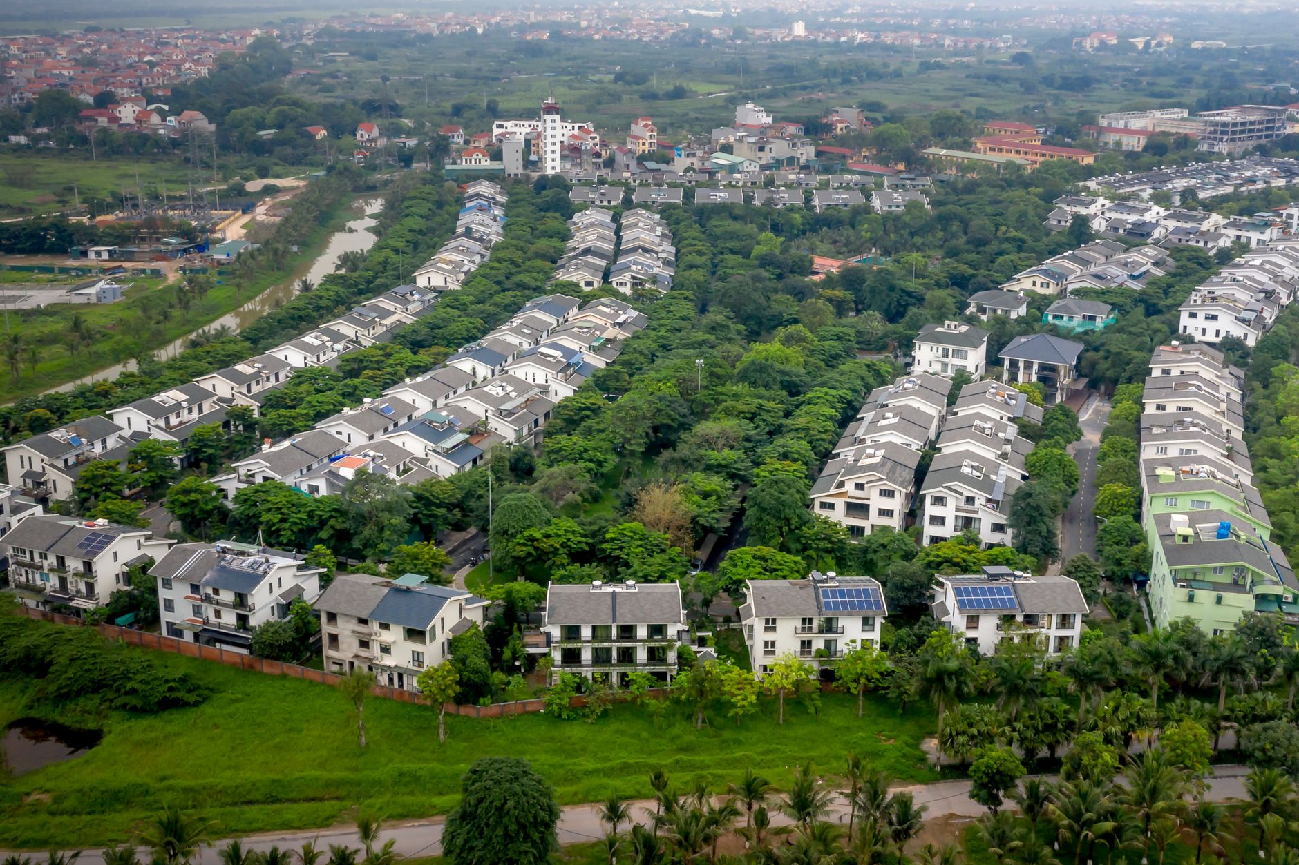 Modern military housing estate with green spaces