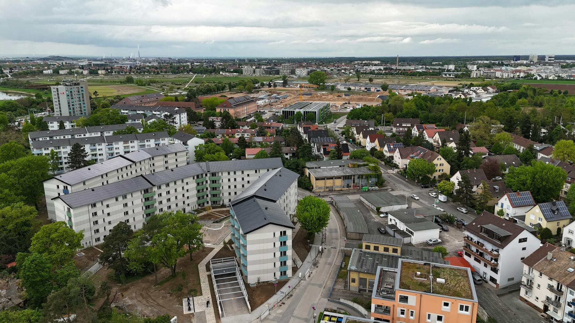 Modern social housing development with solar panels