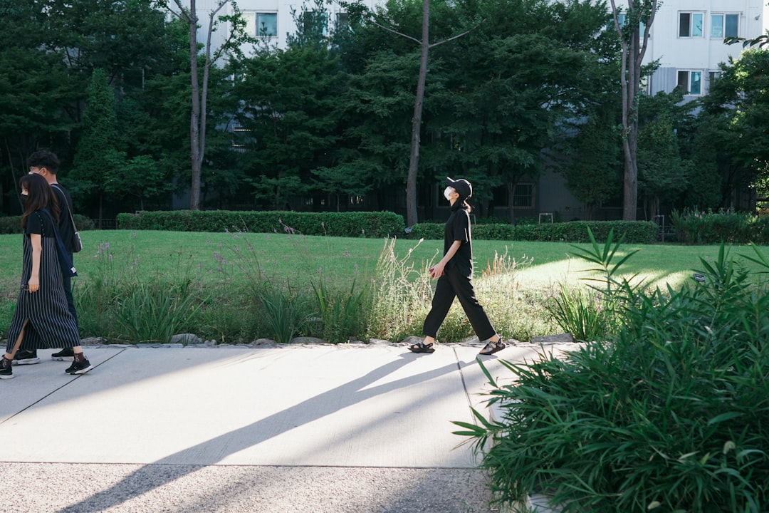 Social housing estate with residents walking